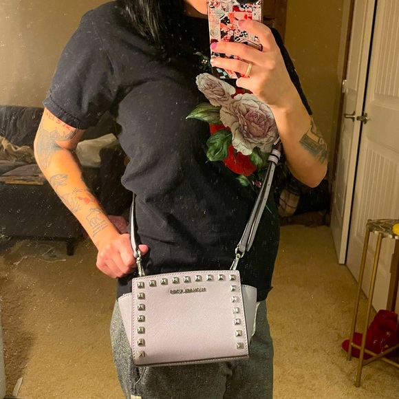 Michael Kors Handbags - 💜 Michael Kors Mini XS Selma Studded Crossbody Lilac Pale Lavender Purple 💜